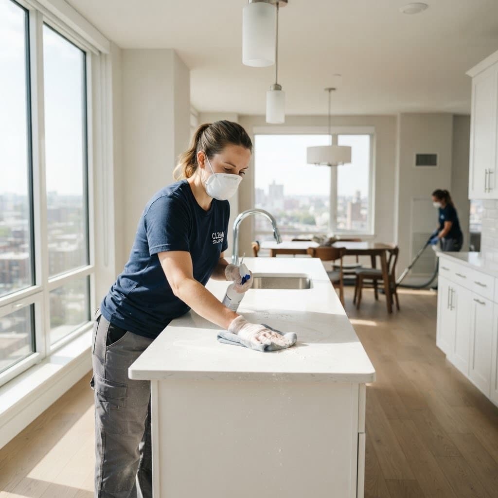 Newly renovated apartment after post-construction cleaning, dust-free and gleaming
